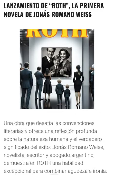 Cobertura de Norte en línea: Lanzamiento de ROTH, la primera novela de Jonás Romano Weiss